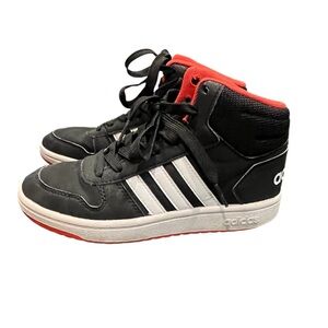 Adidas Hoops 2.0 Mid Sneakers Black‎ White Red | Youth Size 3